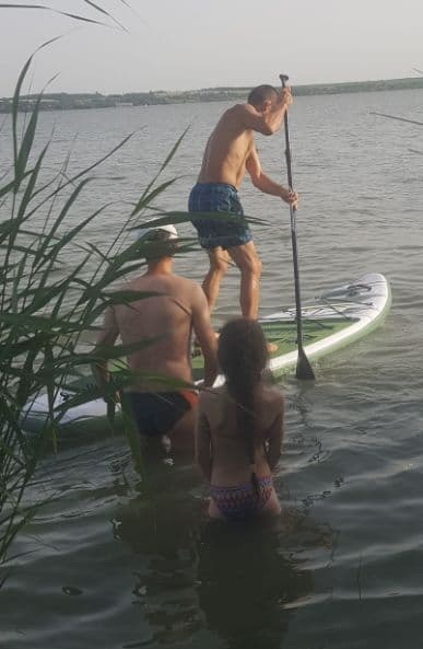 We bought a SUP-board to our village - My, SUPsurfing, Estuary, Leisure, Joy, Village, Lake, Parents and children, Video, Longpost, Positive
