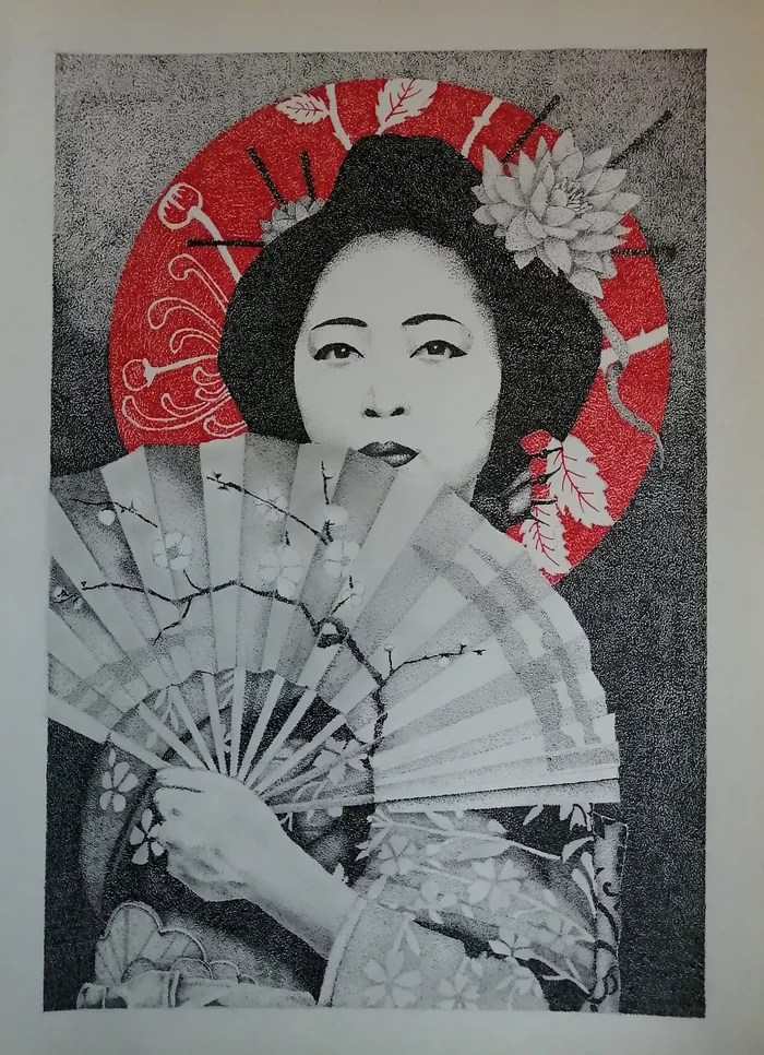 Geisha - My, Dot, Graphics, Dotwork