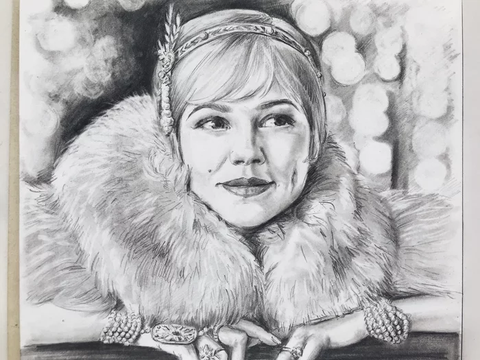 Daisy from The Great Gatsby - Pencil drawing, Drawing, The Great Gatsby, Portrait, Characters (edit), Carey Mulligan, My, Graphics