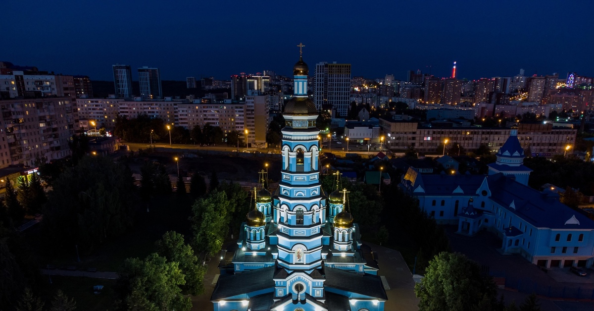 Cathedral of the Nativity of the Virgin - My, Ufa, Bashkortostan, Night, Town, Aerial photography, Dji, Quadcopter