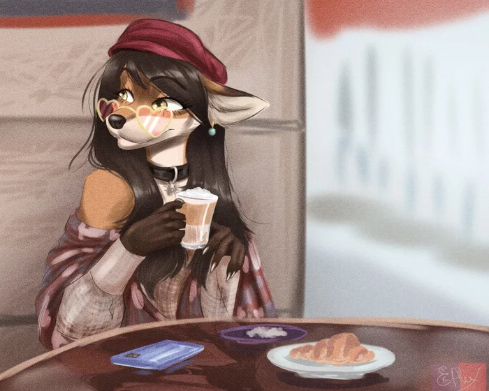 In the cafe - Furry, Anthro, Art, Furry fox, Aleksikashvets