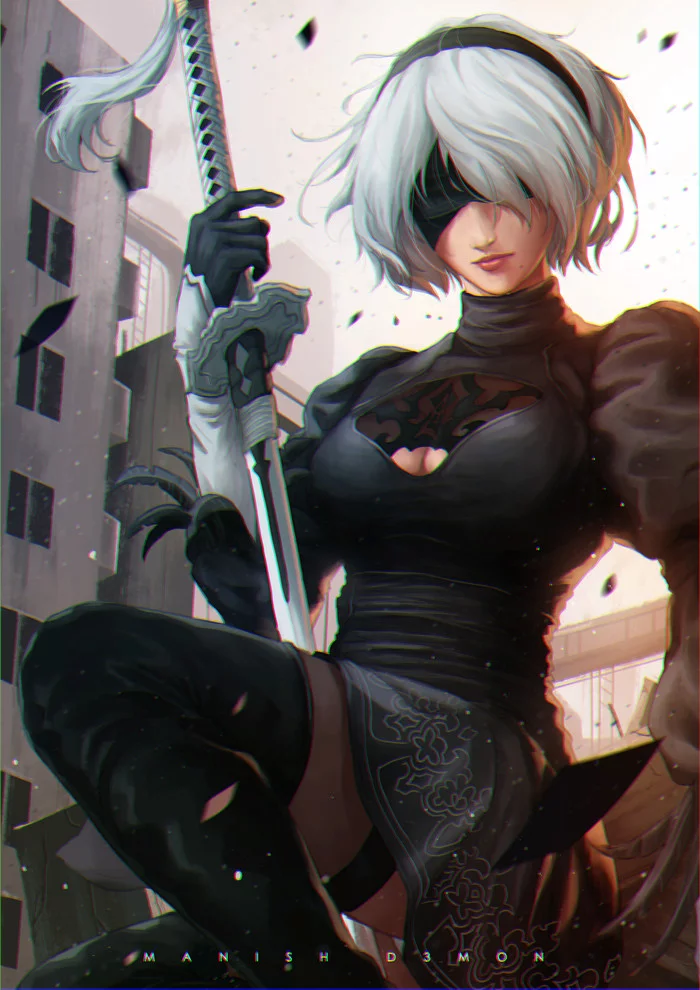 Nier 2B - NIER Automata, Yorha unit No 2 type B, Арт, Игры, Manish D3mon