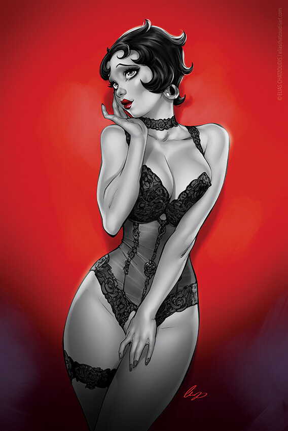 Betty Boop - NSFW, Арт, Рисунок, Девушки, Betty Boop, Эротика, Рисованная эротика