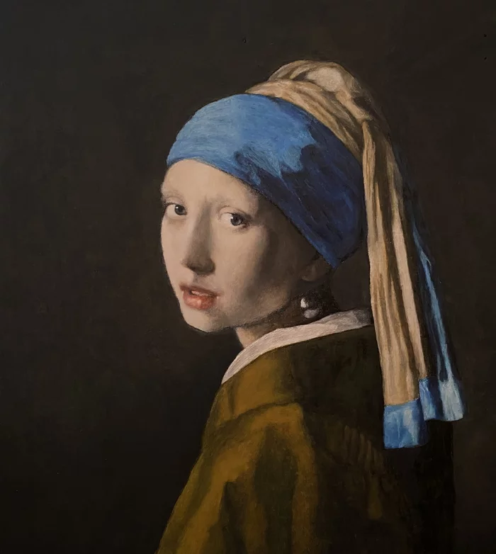 copy water - My, Jan Vermeer, Girl with a pearl earring, Painting, Watercolor, Gouache, Portrait, Painting
