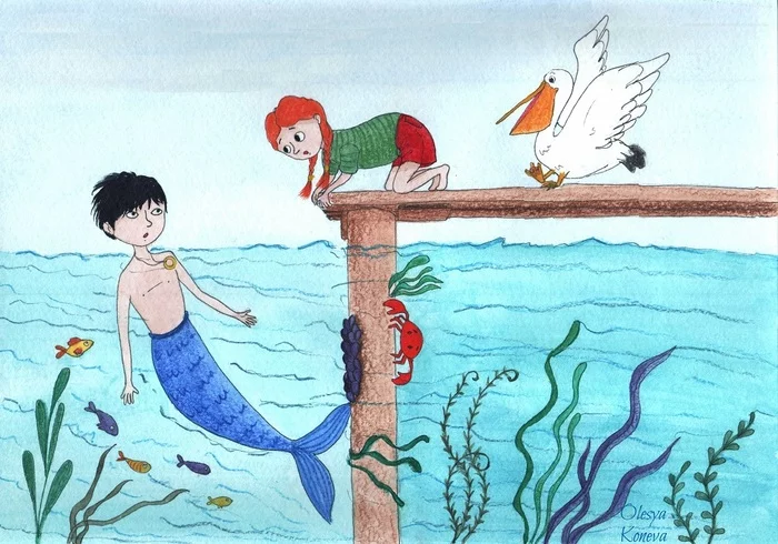 Acquaintance - My, Watercolor, Illustrations, Mermaid, Sea, Drawing, Longpost