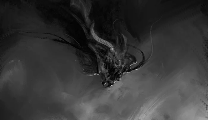 Dragon attack - My, 2D, Art, The Dragon, Black and white, Video