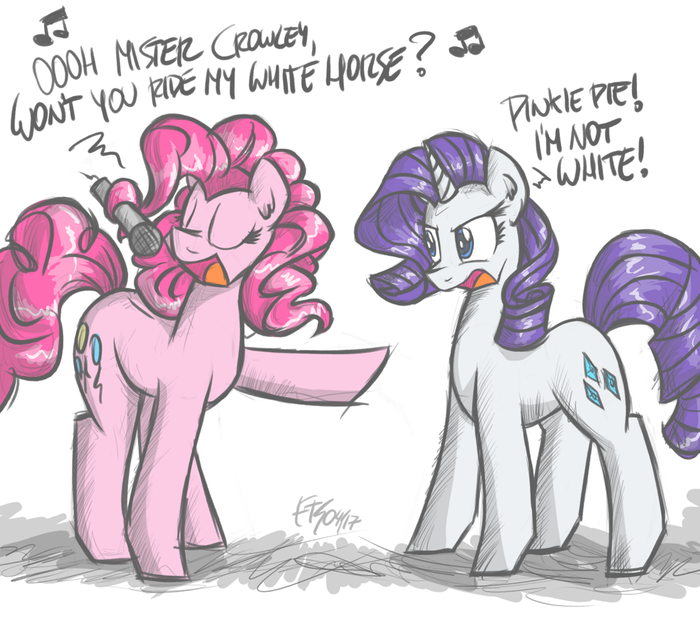 "Mr. Crowley, won't you ride my white horse?" My Little Pony, Ponyart, Pinkie Pie, Rarity, Flutterthrash