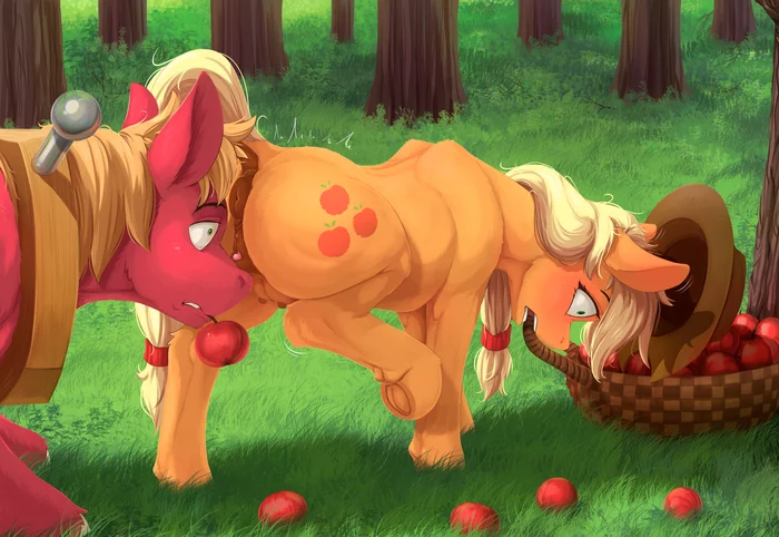 Look where you're going! - NSFW, My little pony, Big Macintosh, Applejack, MLP Explicit, MLP anatomically correct, MLP Udder, Alcor