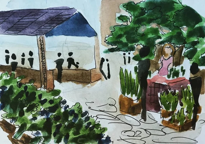 Market, composition - My, Painting, Composition, Watercolor, Longpost