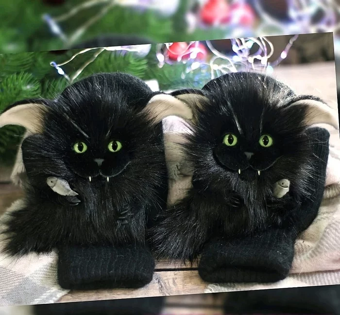 Evil mittens - My, Needlework without process, Animal husbandry, Mittens, Black cat, cat, Handmade, Longpost