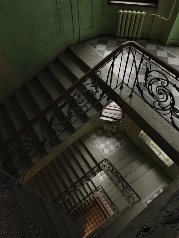 Staircase in Buck's house. - My, 3D, 3DS max, Corona render, Computer graphics, Render, Visualization, Saint Petersburg, Longpost