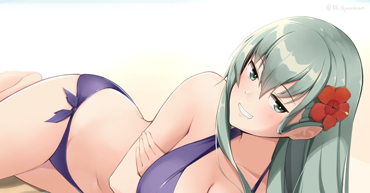 Suzuboobs - NSFW, Kantai collection, Anime, Anime art, Suzuya, Swimsuit, Bikini, Sugoi dekai, Boobs