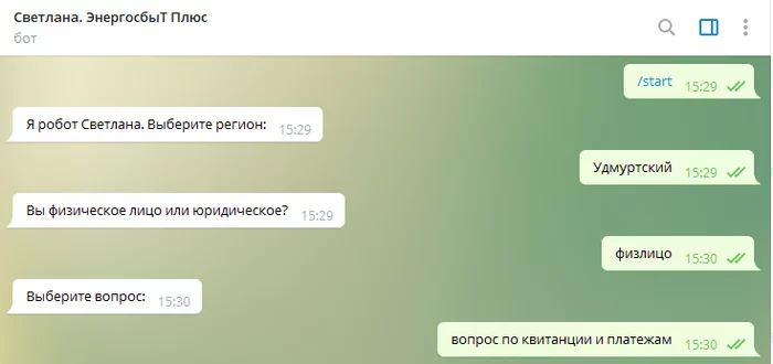 Energosbyt Plus. Bot Svetlana apparently used to work in the mail) - Energosbyt, The bot, My