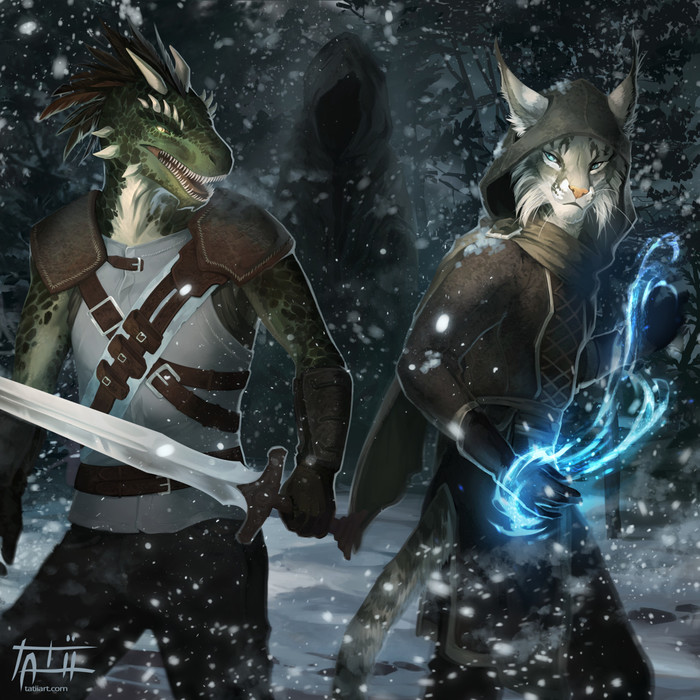 Battle duo , , , Furry Feline, Furry scalie, , , The Elder Scrolls, The Elder Scrolls V: Skyrim, Skyrim, Tatiilange