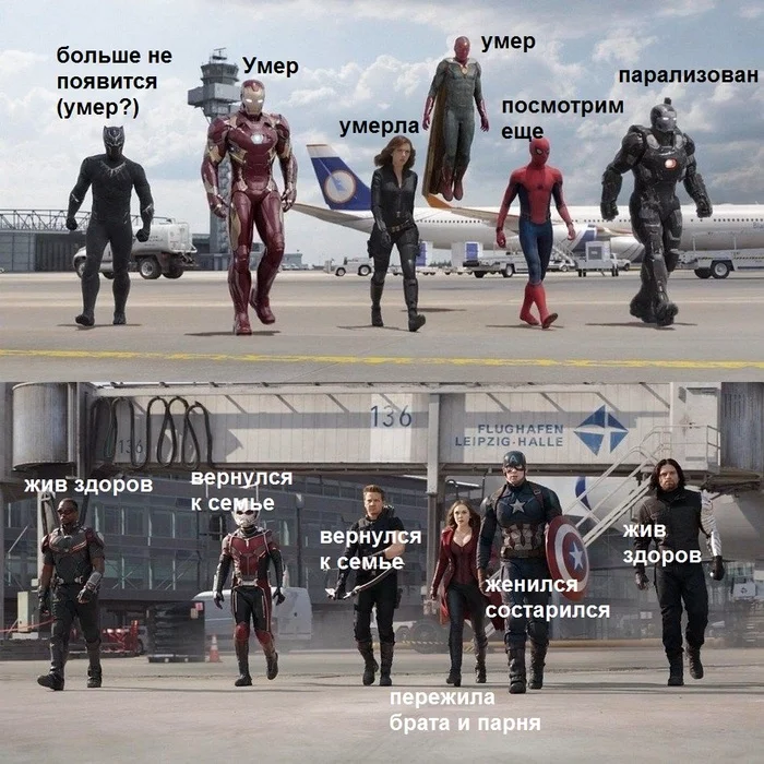 So who won the civil war? - Avengers, Picture with text, Black Panther, Black Widow, iron Man, Spiderman