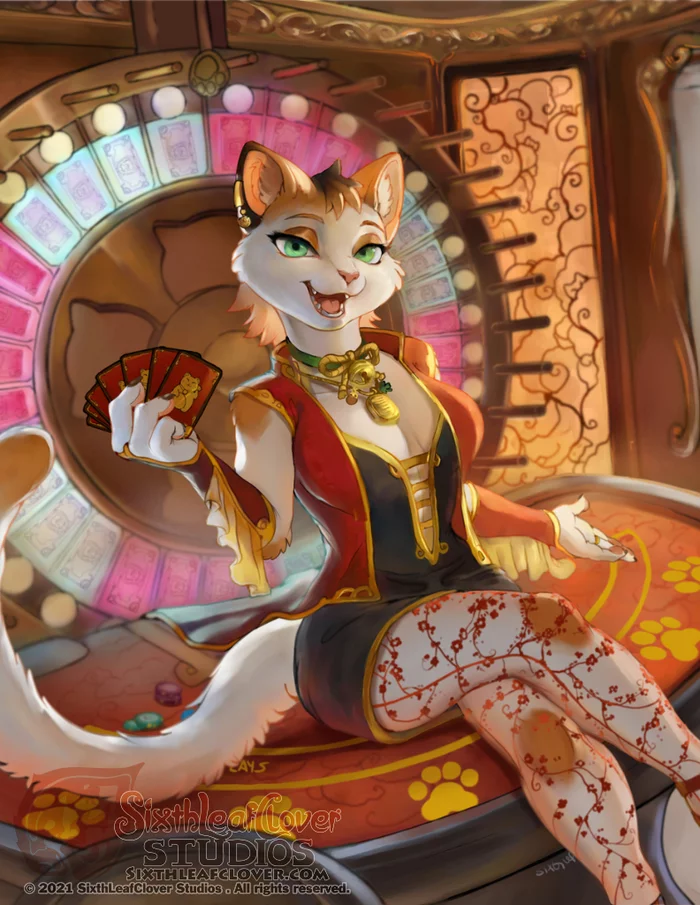 Lady of Fortune - Furry, Anthro, Art, Furry cat, Sixthleafclover