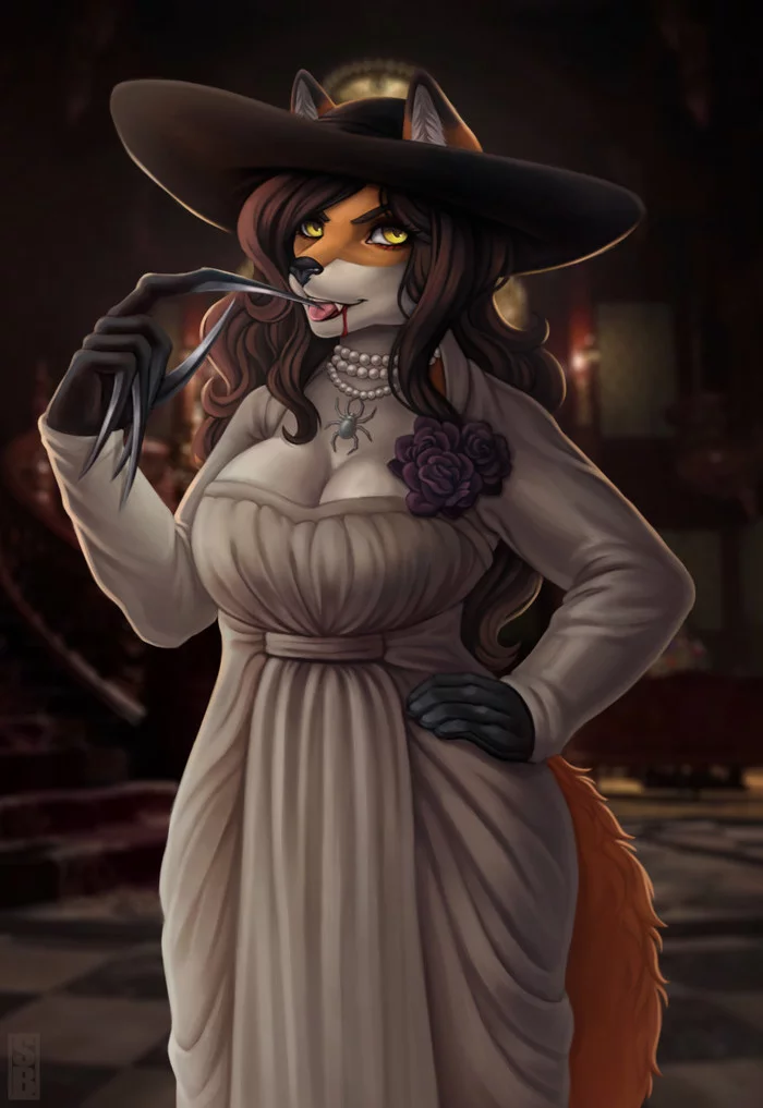 Lady Dimitrescu - Furry, Anthro, Art, Lady Dimitrescu - Resident Evil, Furry fox, Seitr_bulletproof, Furry edge