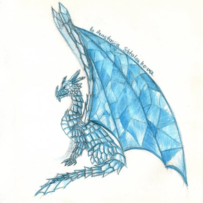 Ice dragon for the marathon #smaugust2021 - My, The Dragon, Drawing, Art, Ice, Challenge, Belttail, Reptiles, Lizard, , Pencil drawing, Longpost