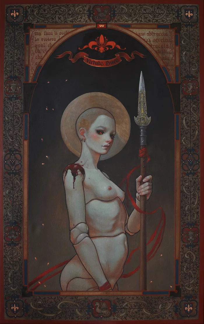 Driven by virtue - NSFW, My, Canvas, Butter, Girls, Painting, Ornament, A spear