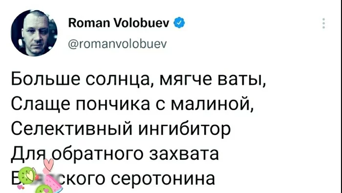 Понравился стишок - Юмор, Картинка с текстом, Серотонин, Скриншот, Twitter, Стихи, Мат, Странный юмор, , Волобуев, Антидепрессант