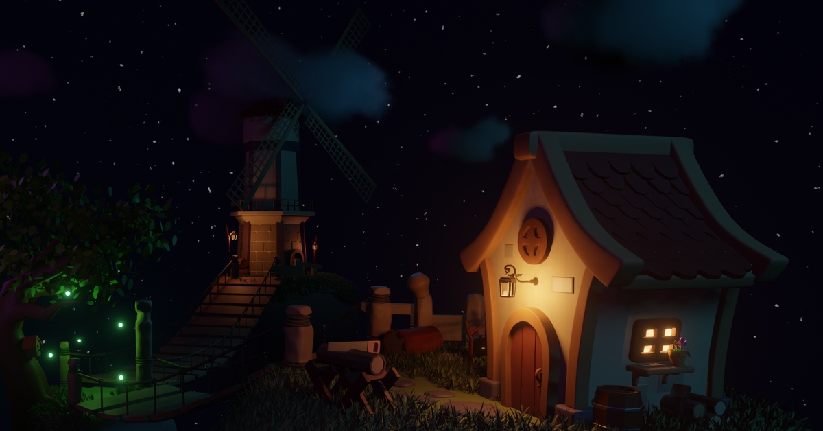 Floating Lands - My, Blender, 3D modeling, Creation, 3D, Night, Story, House, Mill