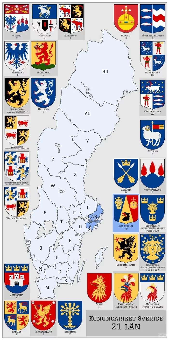 Administrative divisions of Sweden. - My, Cards, Sweden, Coat of arms, Scandinavia, North, Heraldry, Regions, Kingdom, Longpost