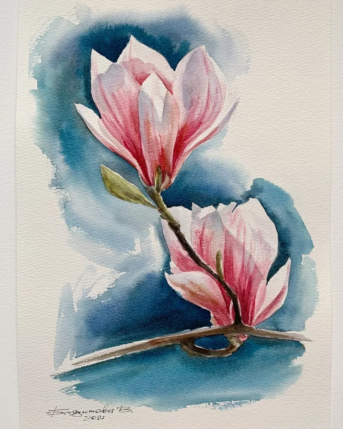Magnolia - My, Watercolor, Drawing, Painting, Artist, Magnolia