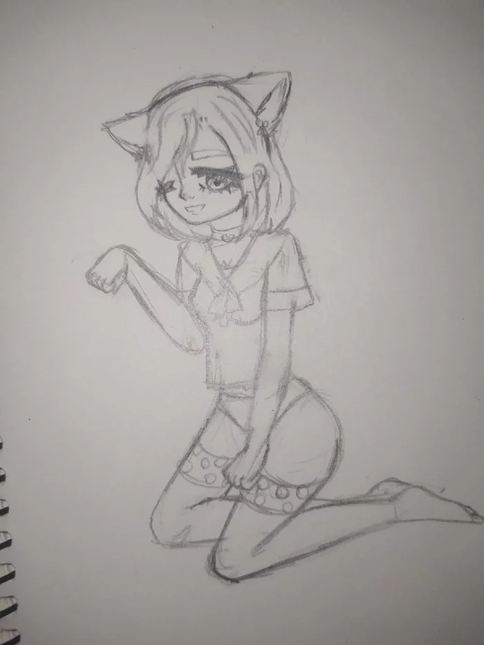 Today, I decided to try to draw out of boredom - My, Drawing, Pencil drawing, Ears, Stockings, Pencil, Creation, Bad artist, Longpost