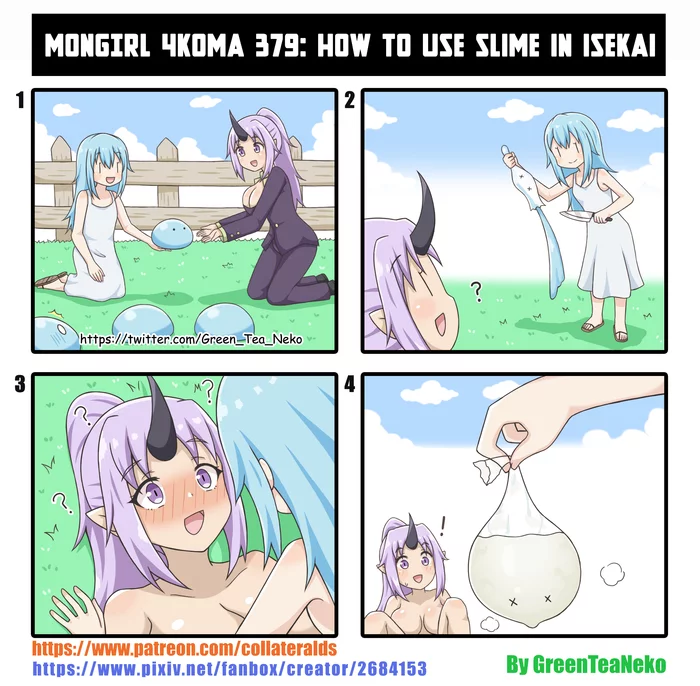 How to use slugs (slimes) in issekai - NSFW, Greenteaneko, Anime art, Isekai, Mucus, Tensei Shitara Slime Datta Ken, Rimuru Tempest, Shion