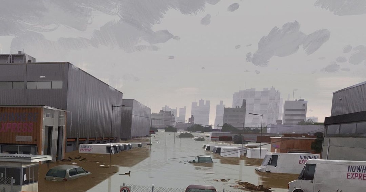 Nowhere express - Art, Drawing, Flooding, Car, Michal Lisowski, Post apocalypse, Longpost