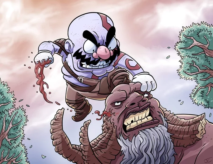 God of Wario - Super Mario Bros, God of War, Фан-Арт, Рисунок, Reddit