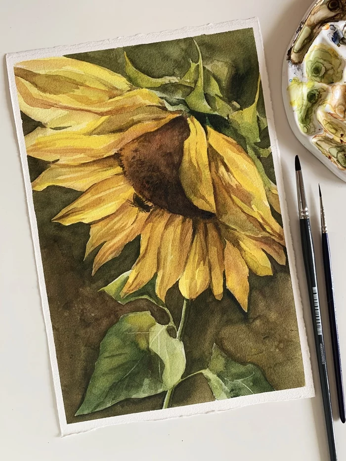 Sunflower - My, Watercolor, Painting, Artist, Sunflower
