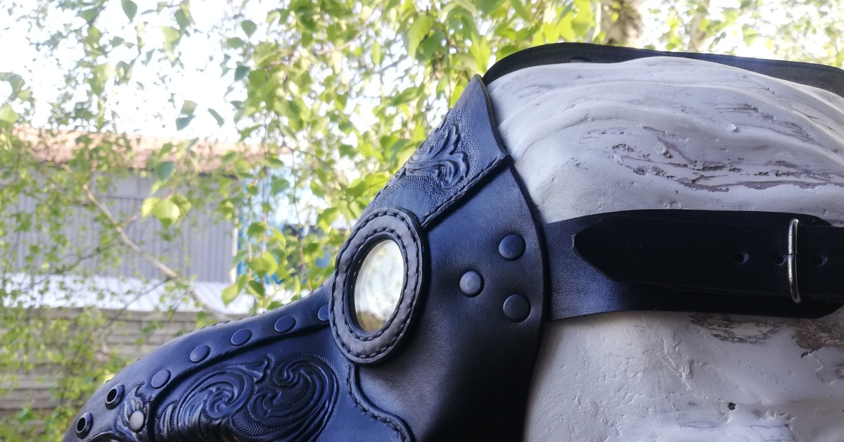 Mask - My, Embossing on leather, Painting, Leather, Mask, Masquerade, Halloween, Costume, Plague Doctor, Longpost, , Needlework without process