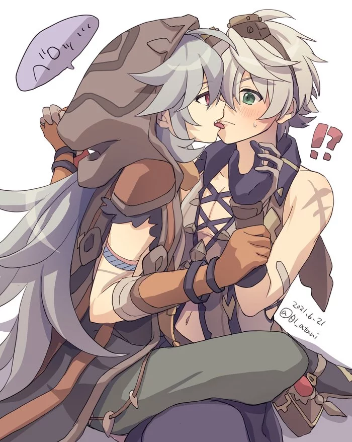 Bennet and Razor - Anime, Anime art, Genshin impact, Bennett, Razor, Shipping, Senen-Ay, Gays, , Femboy, Longpost