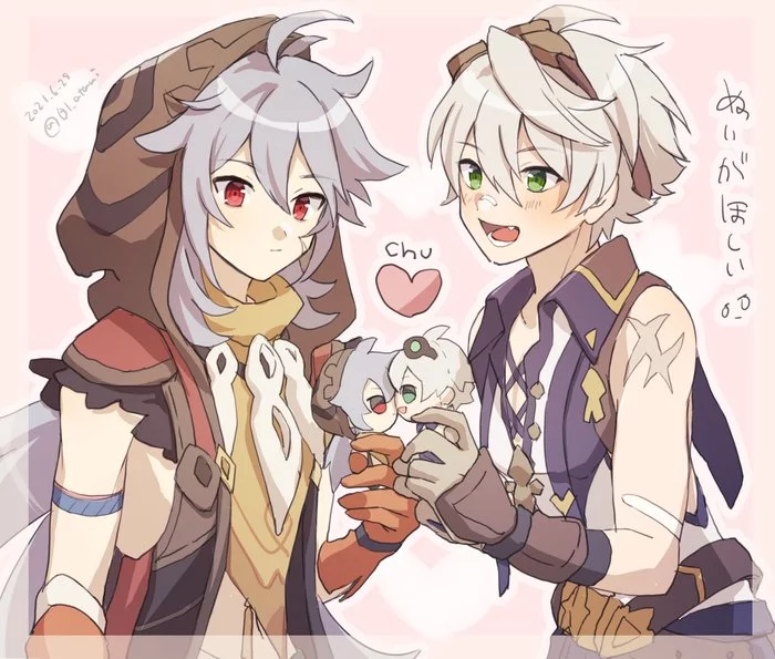 Bennet and Razor - Anime, Anime art, Genshin impact, Bennett, Razor, Shipping, Senen-Ay, Gays, , Femboy, Longpost
