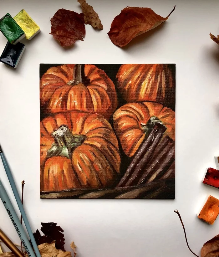 Oil pumpkins - My, Painting, Oil painting, Pumpkin, Painting, Still life, Artist, Longpost