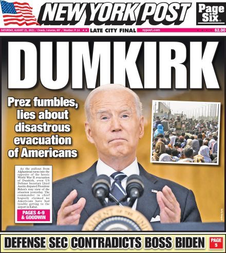 The cover of today's issue of the New York Post pleased and smiled... - New York Post, Joe Biden, Newspapers, Evacuation, Politics, Humor