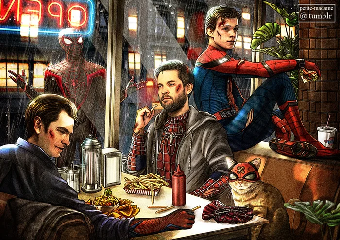 spider man - Spiderman, Peter Parker, Marvel, Tobey Maguire, Tom Holland, Andrew Garfield, Miles Morales, Art