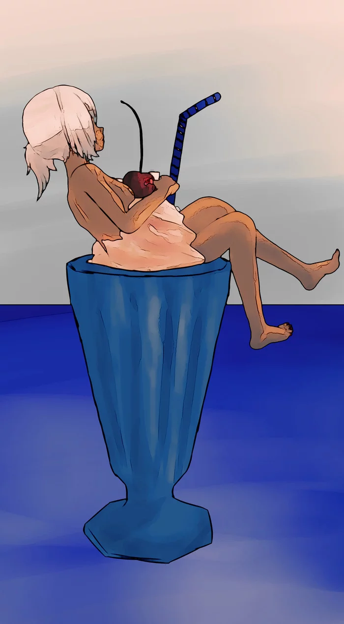 Girl in a cocktail - NSFW, My, 16+, Anime, Anime art