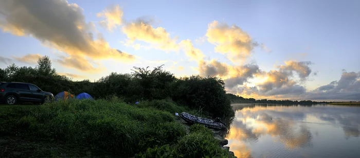 После дождя (панорама) - Моё, Фотография, Пейзаж, Река Волхов, Красота, Красота природы, Закат