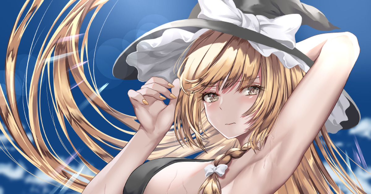 Kirisame marisa - NSFW, Touhou, Kirisame marisa, Anime art, Anime, , Swimsuit, Boobs, Booty, , Hand-drawn erotica, Erotic