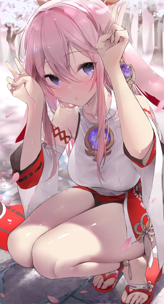 Yae - Genshin impact, , Games, Art, Girls, Anime, Anime art, Glasses, Longpost, Yae miko