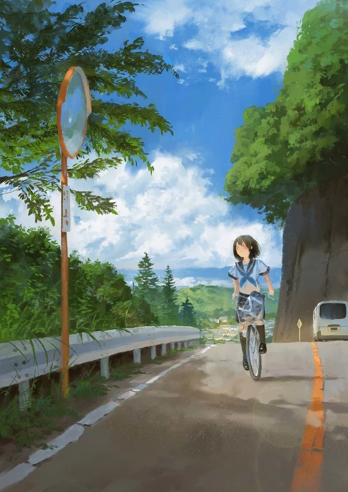 Mountain road - Anime, Anime art, Anime original, Original character, Fjsmu