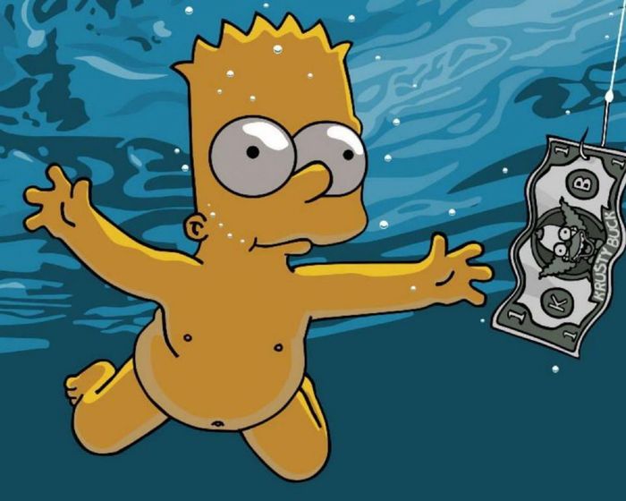 Cover of Nevermind with animation characters (and more) - Animation, Nevermind, Nirvana, Fan art, Longpost