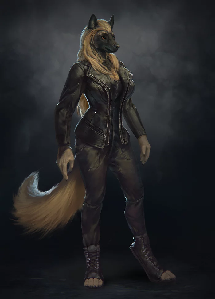 Байкерша - Фурри, Антро, Арт, Furry Canine, Latex-Artist