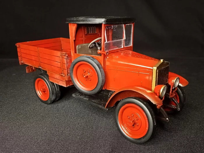 The first Soviet truck. - My, Modeling, Stand modeling, Car modeling, Auto, Story, Technics, Truck, the USSR, , Domestic auto industry, Hobby, Needlework without process, Prefabricated model, With your own hands, Video, Longpost