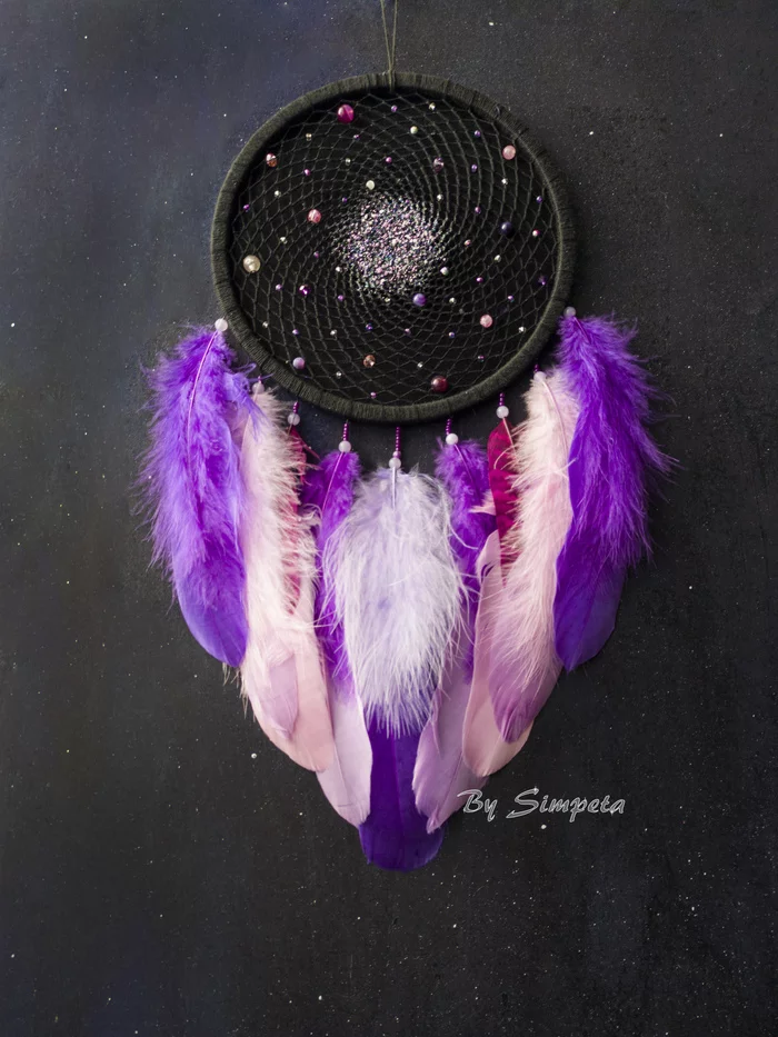 Dreamcatcher Galaxy Adelaide 3.0 - My, Bysimpeta, Dreamcatcher, Space, Needlework without process, With your own hands, Night, Needlework, Stars, , Handmade, Weaving, Galaxy, beauty, Copyright, Hobby, Magic, Glow, Phosphor, Video, Longpost