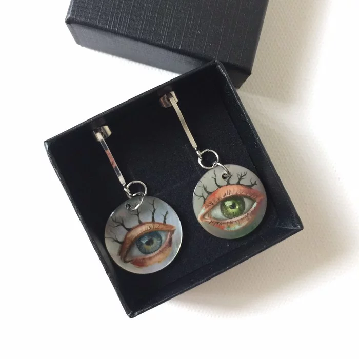 Earrings in the style of lacquer miniature - My, Stone painting, Miniature, Nacre