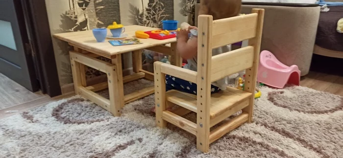 Table and chair for a child - My, Children's furniture, With your own hands, Wood products, First time, Longpost