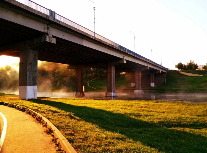 Vitebsk.morning.bridge.river Vitba - My, The photo, Republic of Belarus, Vitebsk, Bridge, Morning, River